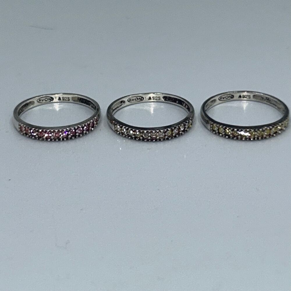 Vintage Avon Sterling Silver Pave Ring Trio Sz 11